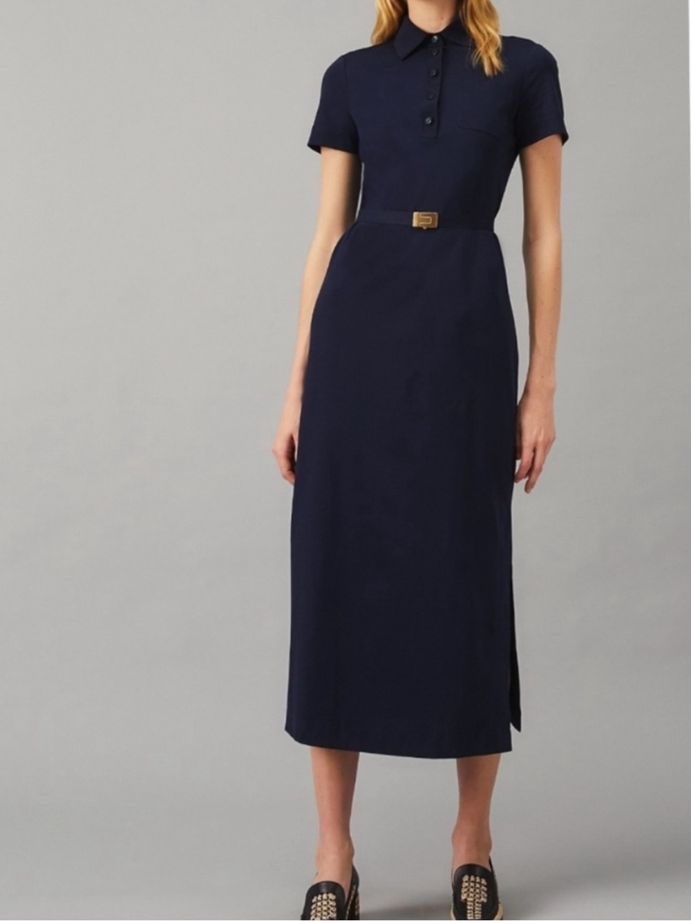 TORY BURCH polo collar maxi dress navy blue classic preppy size XXS